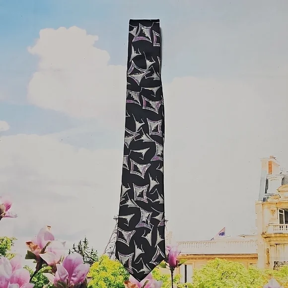 Guy‎ Laroche Couture Paris New York Black Geometric Silk Tie - Picture 2 of 5